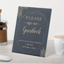 Goud Eucalyptus Geometric Wedding Guestbook