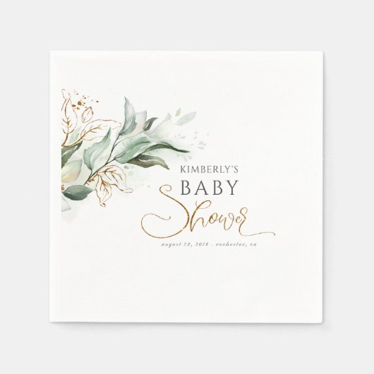 Goud Eucalyptus groen Baby shower Servet (Voorkant)