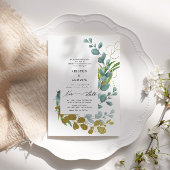 Goud Eucalyptus groen nieuwe datum bruiloft Kaart