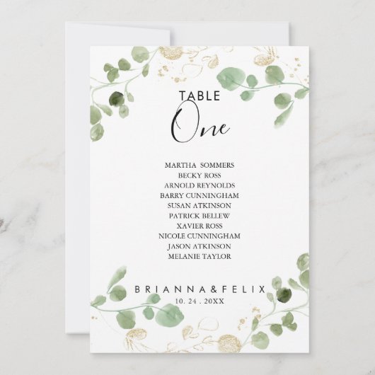 Goud Eucalyptus Tabel Nummer 1 Zitdiagram Kaart (Achterkant)