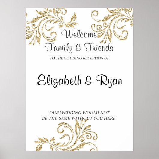 Goud, Faux Glitter, Aangepast bruiloft Welkom Poster (Voorkant)