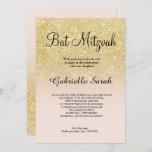 Goud faux glitter blush roze ombre Bat Mitzvah Kaart<br><div class="desc">Een moderne,  originele en eenvoudige faux gouden glitter ombre Bat Mitzvah-uitnodiging op een volledig aanpasbare pastelroze achtergrond</div>