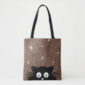 Goud faux glitter Shimmer textuur met kat Tote Bag (Voorkant)