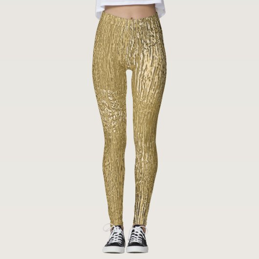 Goud Faux Metallic Shine Textured Leggings (Voorkant)