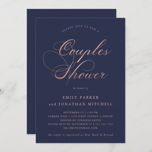 Goud Faux-Roos Gold-kalligrafie — Shower Kaart (Voorkant / Achterkant)