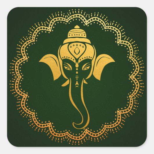 Goud Festieve Ganesh | Indiase Trouw Groen Vierkante Sticker (Voorkant)