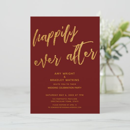 Goud fijn voor altijd Burgundy bruiloftsreceptie Kaart (Staand voorkant)