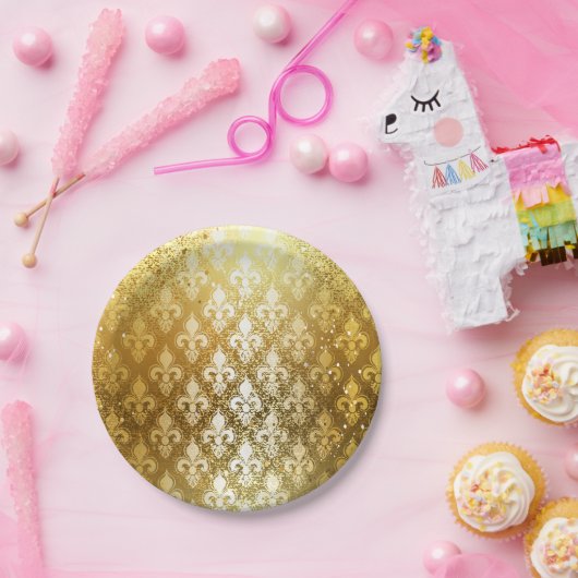 , goud, fleur de lis, antiek, , chic, leuk papieren bordje (Feest)