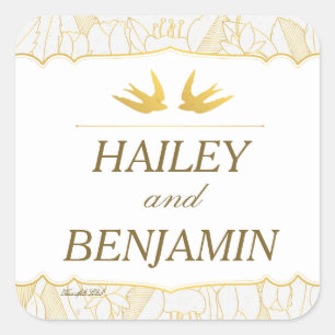 Goud-Flora Blisers Vierkante Sticker