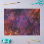 Goud Floral-contouren op Paarse Sinaasappel ontkop Tissuepapier (Craft)