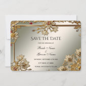 Goud Floral Lijst Save the Date Kaart (Voorkant)