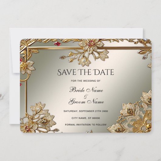 Goud  Floral Lijst Save the Date Kaart (Voorkant)