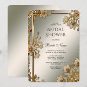 Goud Floral Lijst Vrijgezellenfeest Kaart (Voorkant / Achterkant)