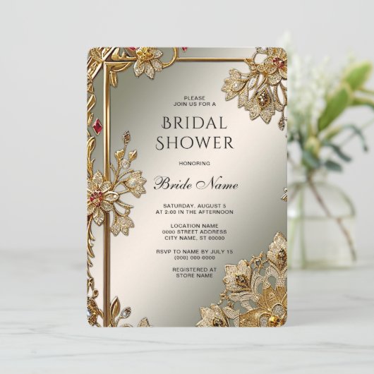 Goud  Floral Lijst Vrijgezellenfeest Kaart (Staand voorkant)