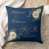 Goud Floral monogram Logo op marineblauw huwelijk  Kussen (Deken)