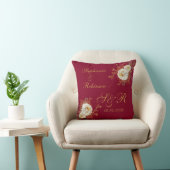 Goud Floral monogram op Bourgogne bruiloft Kussen (Stoel)