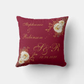 Goud Floral monogram op Bourgogne bruiloft Kussen (Achterkant)