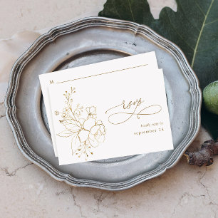 Goud-Floral op White & Gold w Meal RSVP 2 Kaartje