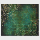 Goud Floral overzichten op groen Cadeaupapier (Vlak)