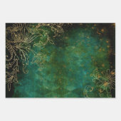 Goud Floral overzichten op groen Inpakpapier Vel (Voorkant 3)
