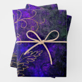 Goud Floral-overzichten over Paars groen Inpakpapier Vel (In situ)