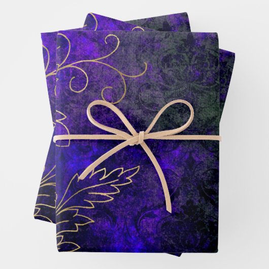 Goud Floral-overzichten over Paars groen Inpakpapier Vel (In situ)