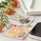 Goud | Floral Photo Monogram Key Ring Sleutelhanger (Voorkant Rechts)