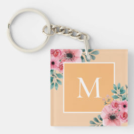 Goud | Floral Photo Monogram Key Ring Sleutelhanger