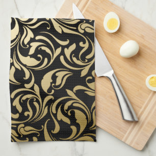 Goud Floral Swirls Theedoek
