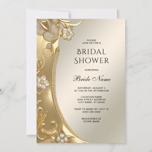 Goud  Floral Vrijgezellenfeest Kaart (Voorkant)