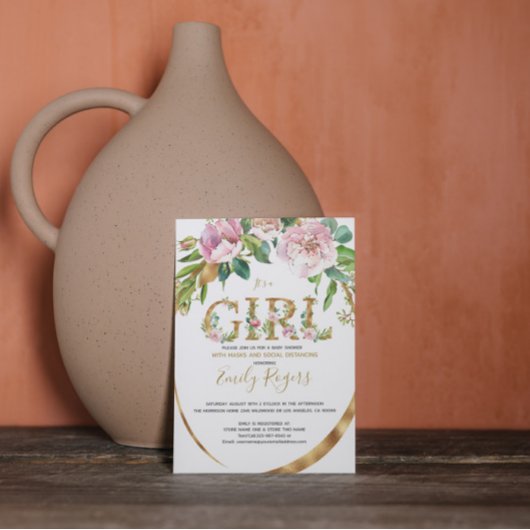 Goud florettering Meisje baby shower Save The Date