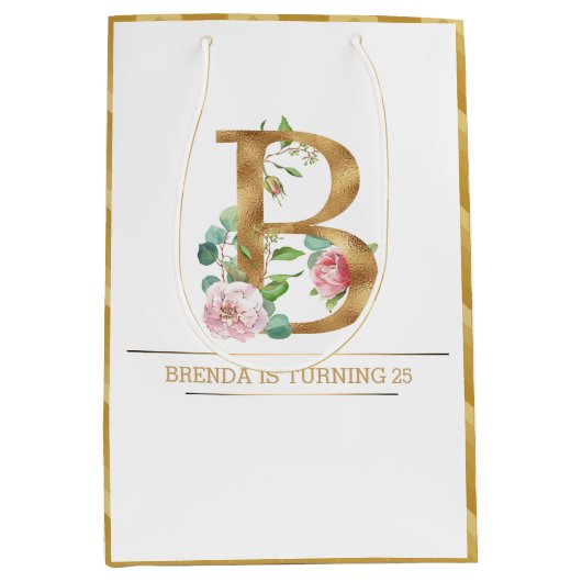 Goud flormonogram B Medium Cadeauzakje (Voorkant)