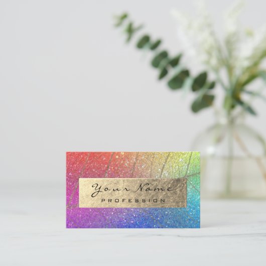 Goud Foil Botanische regenbooggraaf Roze Visitekaartje (Staand voorkant)