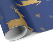 Goud Foil look Reindeer Leaping Cadeaupapier (Rol Hoek)