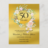 Goud Folie 50e Verjaardag Save the Date Bloemen Aankondigingskaart (Voorkant)