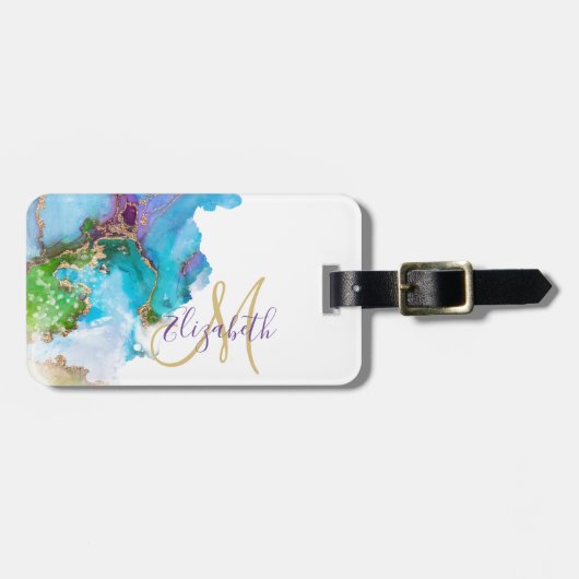 Goud Folie Aquarel Monogram Kofferset Bagagelabel (Voorkant horizontaal)