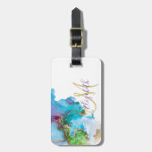 Goud Folie Aquarel Monogram Kofferset Bagagelabel (Voorkant verticaal)