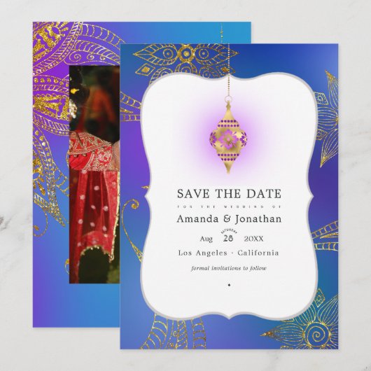 Goud Folie Arabische Bollywood Huwelijksfoto Save The Date (Voorkant / Achterkant)