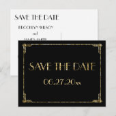 Goud Folie Art Deco Save The Date Kaarten Zwart (Voorkant / Achterkant)