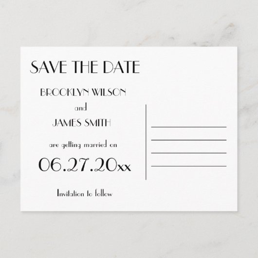 Goud Folie Art Deco Save The Date Kaarten Zwart (Achterkant)