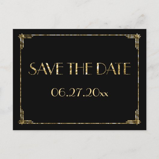 Goud Folie Art Deco Save The Date Kaarten Zwart (Voorkant)