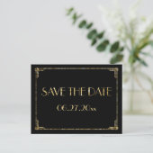 Goud Folie Art Deco Save The Date Kaarten Zwart (Staand voorkant)