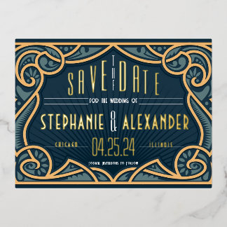 Goud Folie Art Nouveau Save the Date Kaart