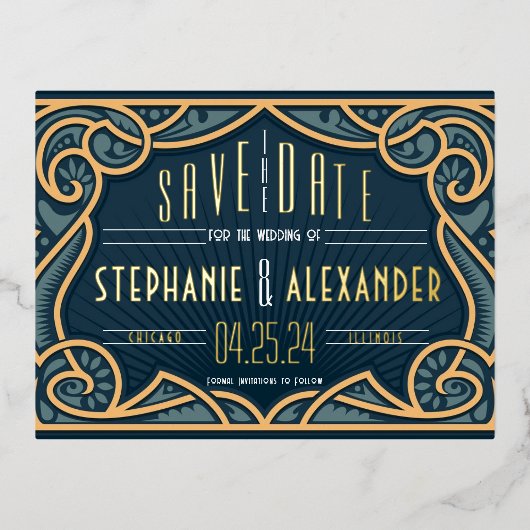 Goud Folie Art Nouveau Save the Date Kaart (Voorkant)