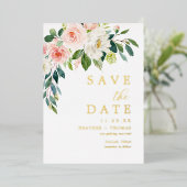 Goud Folie Blush Bloemachtige Save The Dates Folie Uitnodiging (Staand Voorkant)