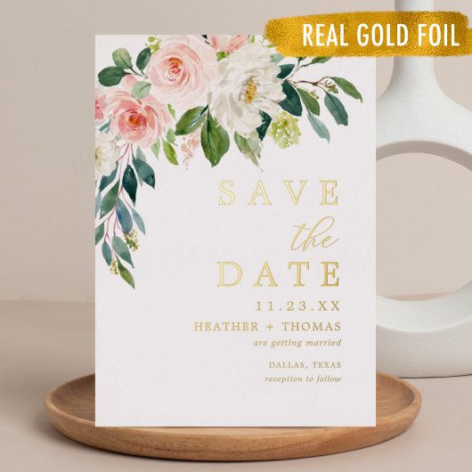 Goud Folie Blush Bloemachtige Save The Dates Folie Uitnodiging