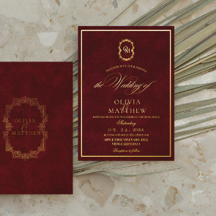 Goud Folie Bordeaux Minimalistische & Elegante Tro Uitnodiging