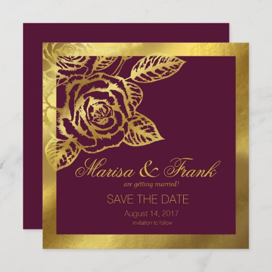 Goud Folie Bourgondië Wijnstok Botanische Save-the Save The Date (Voorkant / Achterkant)