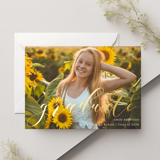 Goud Folie Calligrafie Afstudeeraankondiging Uitnodiging