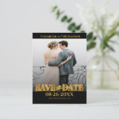 Goud Folie Calligrafie Foto Save the Date Briefkaart (Staand voorkant)